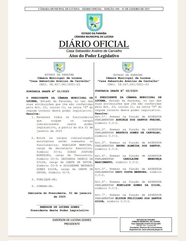 Mersinho Da Up Nomeia 14 Pessoas Para A Câmara Municipal De Lucena – Veja Portaria
